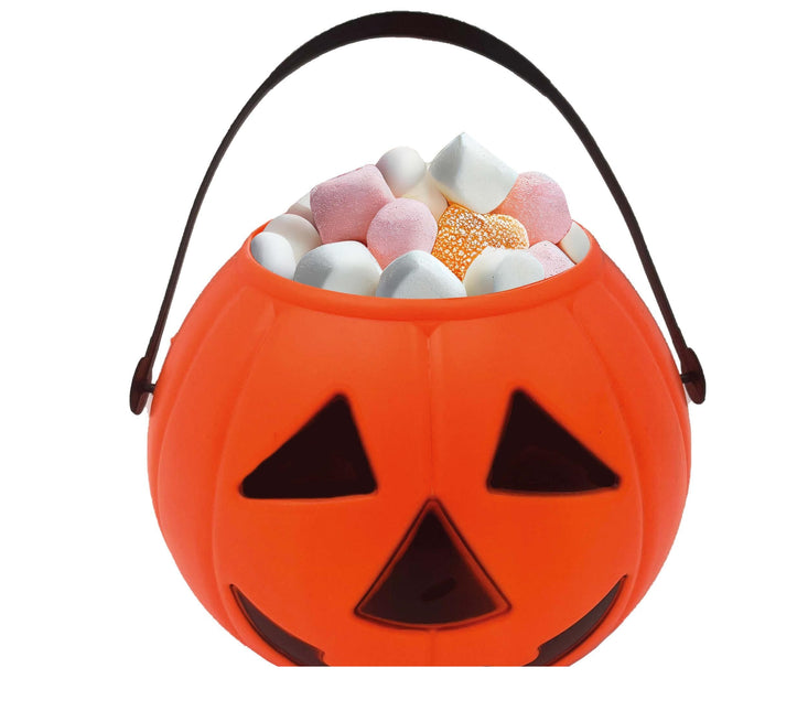 Orangefarbener Halloween Süßigkeiteneimer Kürbis 15cm