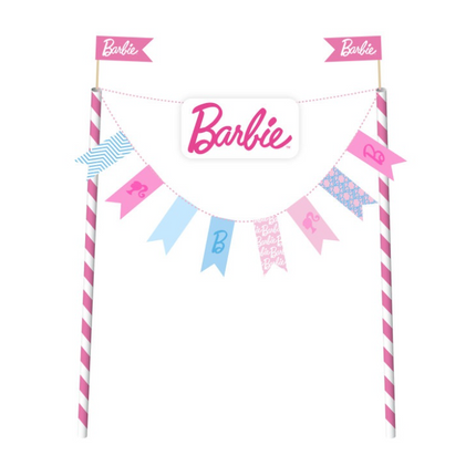 Barbie-Tortenfigur mit Fahnengirlande