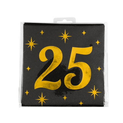 25 Jaar Servetten Zwart Goud 19cm 16st - Partywinkel - 8716764238024