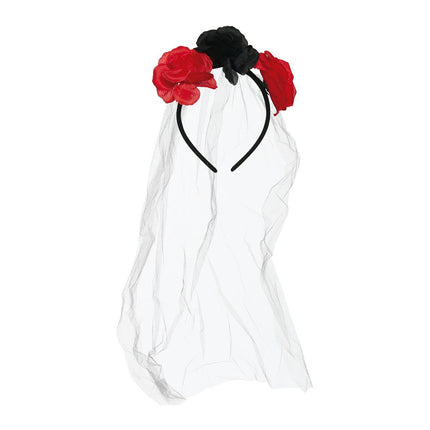 Halloween Tiara Schleier und Blumen Rot