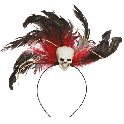 Halloween Tiara Federn und Totenkopf