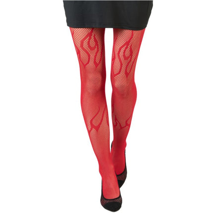 Rote Netzstrumpfhose mit Flammen