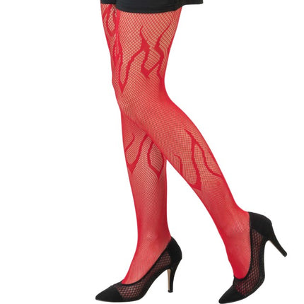 Rote Netzstrumpfhose mit Flammen