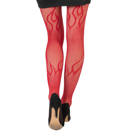 Rote Netzstrumpfhose mit Flammen