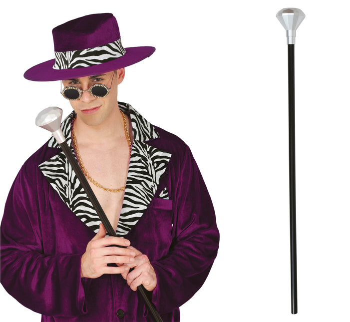 Schwarzer Silber Gehstock Diamantknauf 85cm