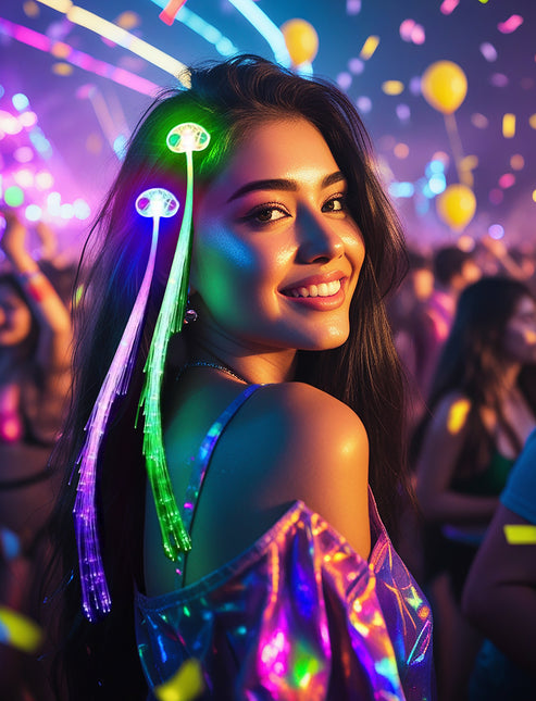 Neonlila Haarverlängerung mit Licht 30cm