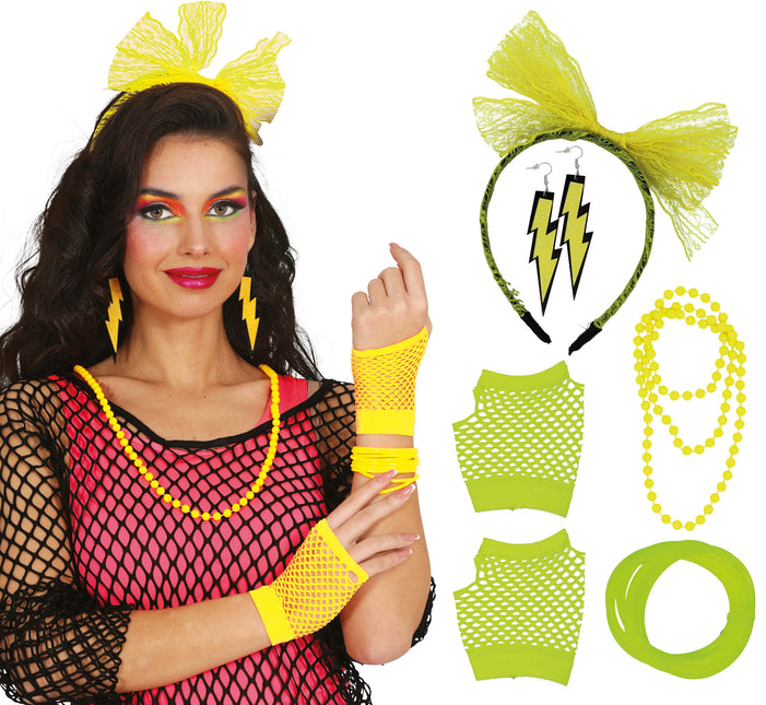 Neon 80S Accessoire Set Gelb 5 Stück