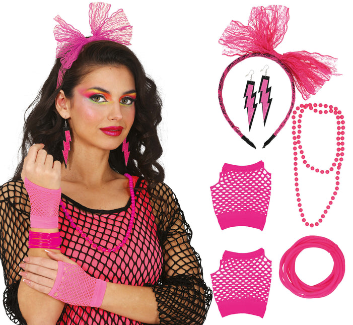 Neon 80S Accessoires Set Bright Pink 5 Stück