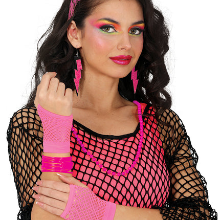Neon 80S Accessoires Set Bright Pink 5 Stück