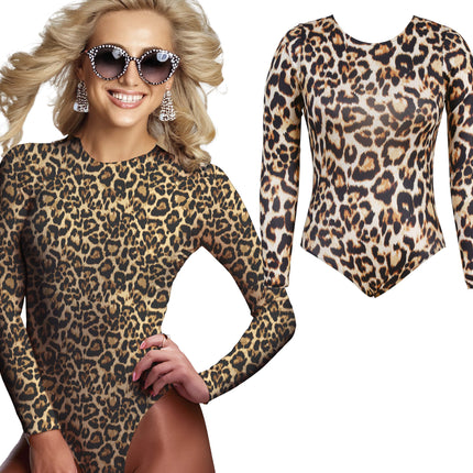 Leopard Body Suit Braun Beige Damen