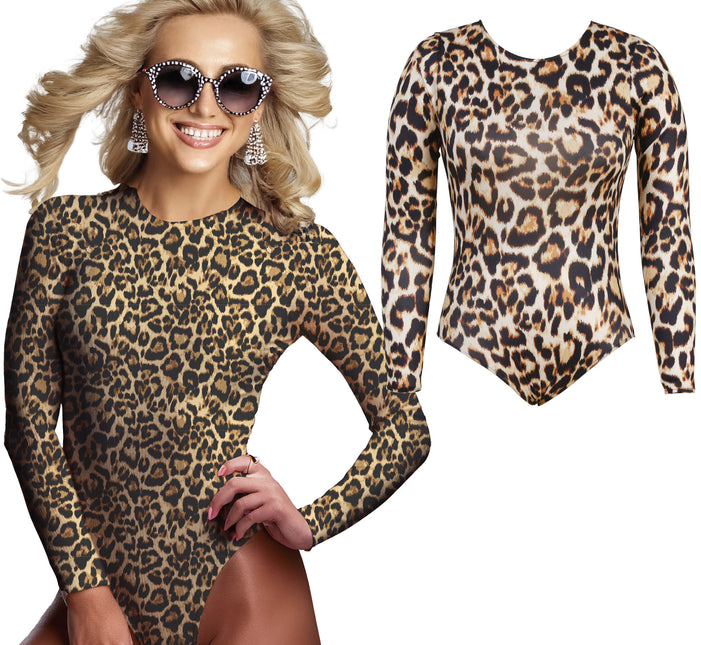 Leopard Body Suit Braun Beige Damen