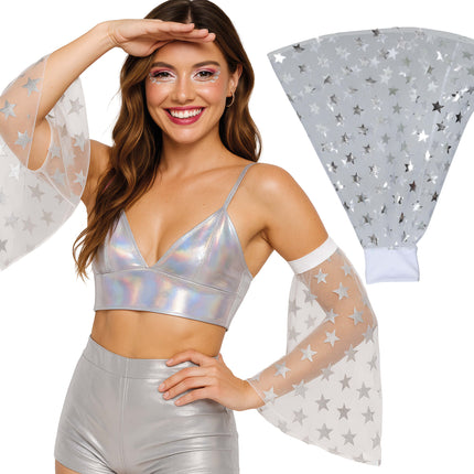 Disco 70S Schmetterlingsärmel Silberne Sterne