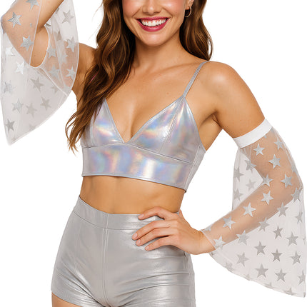 Disco 70S Schmetterlingsärmel Silberne Sterne