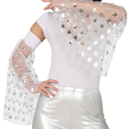Disco 70S Schmetterlingsärmel Silberne Sterne