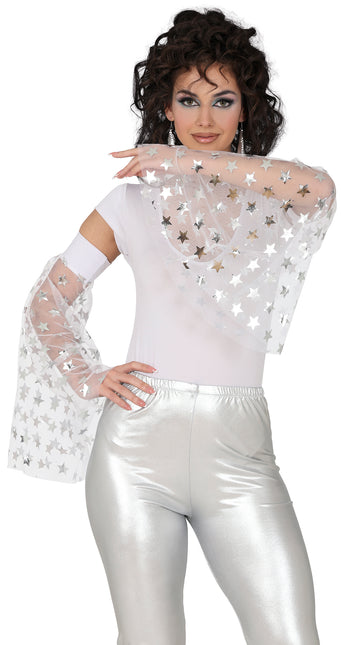 Disco 70S Schmetterlingsärmel Silberne Sterne