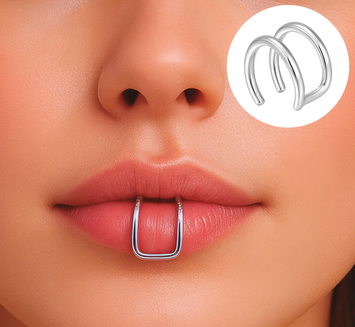 Falsches Doppel-Lippenpiercing Silber