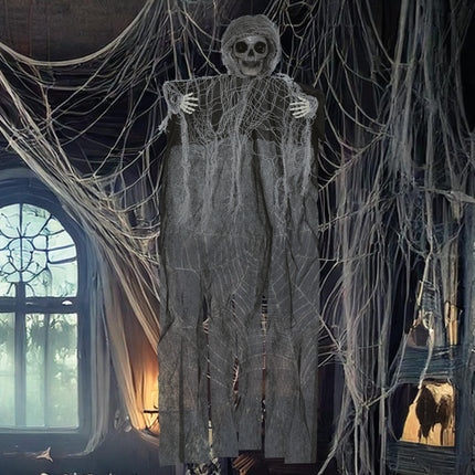 Halloween Puppe Schwarzes Skelett mit Umhang 60cm