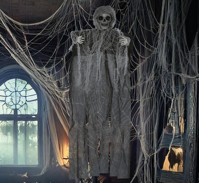 Halloween Puppe Schwarzes Skelett mit Umhang 60cm