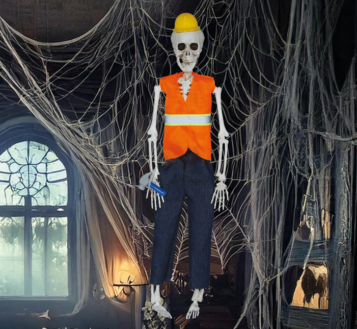 Halloween Puppe Skelett Straßenarbeiter 40cm