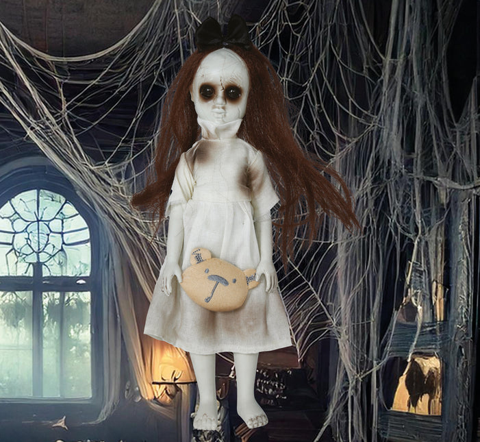 Halloween Puppe Mädchen mit Knuddel 30cm