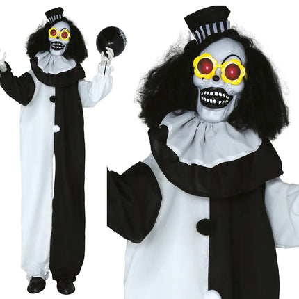 Halloween Puppe Schwarz Weiß Clown mit Licht und Sound 1,7m