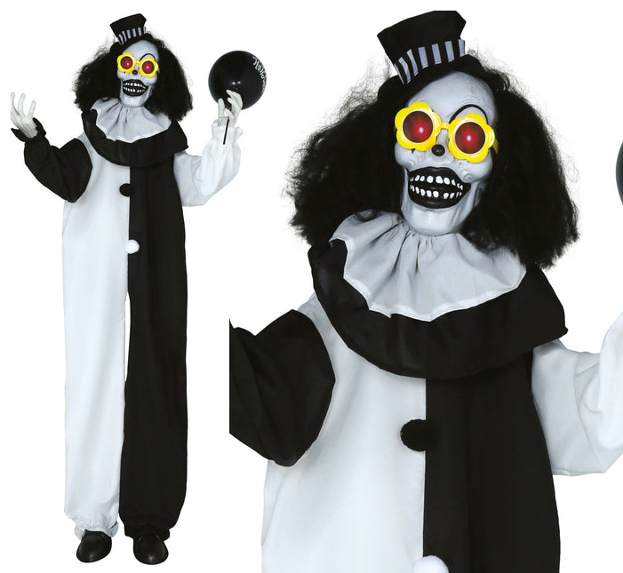 Halloween Puppe Schwarz Weiß Clown mit Licht und Sound 1,7m