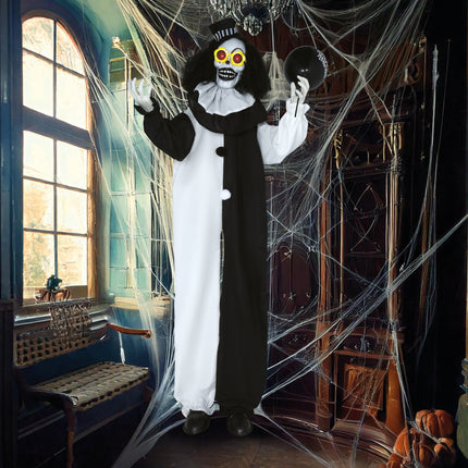 Halloween Puppe Schwarz Weiß Clown mit Licht und Sound 1,7m
