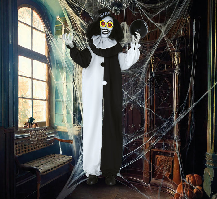 Halloween Puppe Schwarz Weiß Clown mit Licht und Sound 1,7m