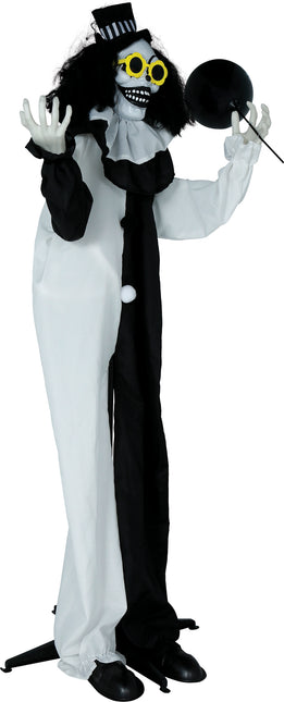 Halloween Puppe Schwarz Weiß Clown mit Licht und Sound 1,7m