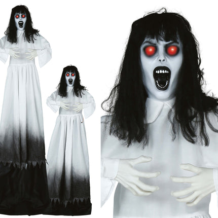 Halloween Puppe Zombie Frau mit Licht, Ton und Bewegung 1,8m