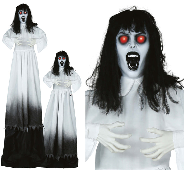 Halloween Puppe Zombie Frau mit Licht, Ton und Bewegung 1,8m