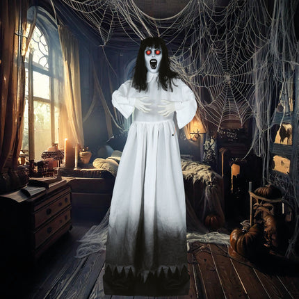Halloween Puppe Zombie Frau mit Licht, Ton und Bewegung 1,8m