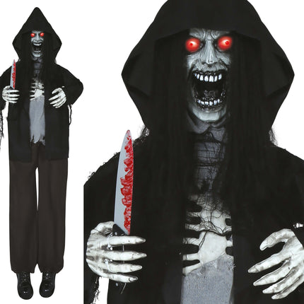 Halloween Puppe Skelett mit Licht, Ton und Bewegung Schwarz 1,8m