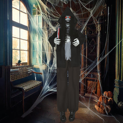 Halloween Puppe Skelett mit Licht, Ton und Bewegung Schwarz 1,8m