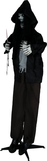 Halloween Puppe Skelett mit Licht, Ton und Bewegung Schwarz 1,8m