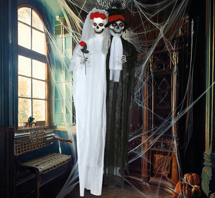 Halloween Puppe Brautpaar mit Licht und Ton 1,85m