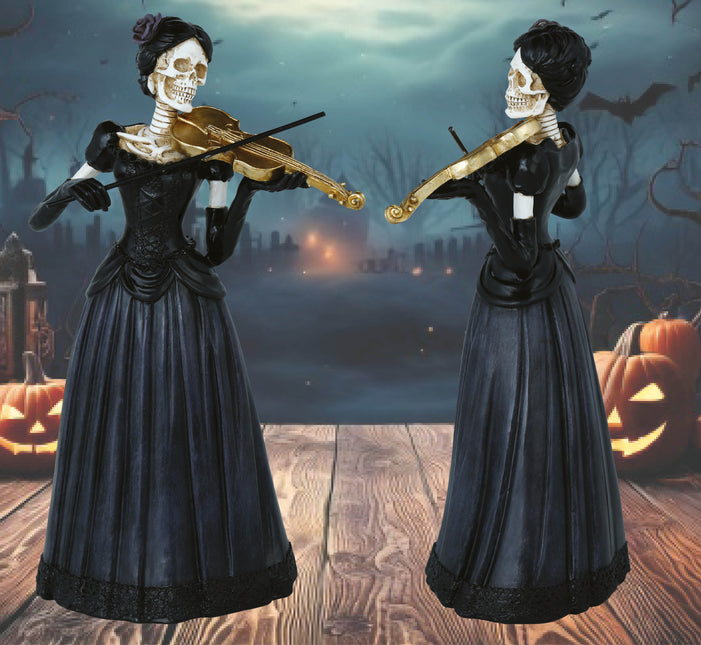 Halloween Skelett Frau mit Geige 26cm