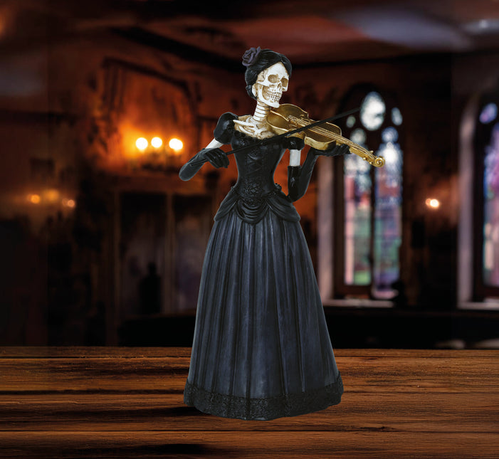 Halloween Skelett Frau mit Geige 26cm