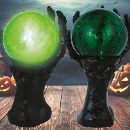 Halloween Deko Hand mit Kristallkugel und Licht 14,5cm