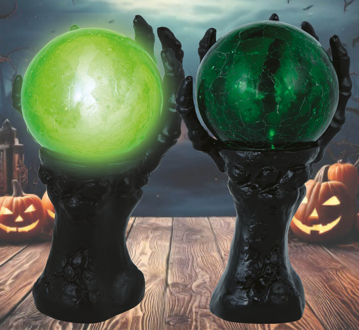 Halloween Deko Hand mit Kristallkugel und Licht 14,5cm