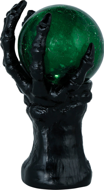 Halloween Deko Hand mit Kristallkugel und Licht 14,5cm