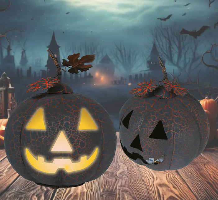 Halloween Dekoration Metall Kürbis mit Licht 20cm