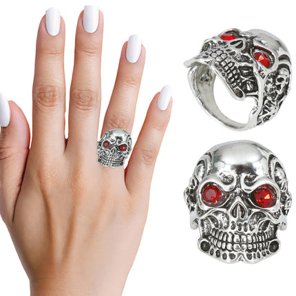 Roter Silberring Totenkopf
