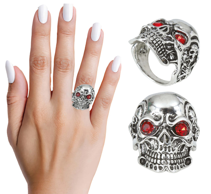 Roter Silberring Totenkopf