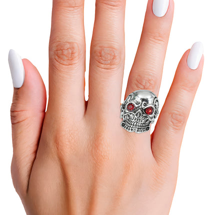 Roter Silberring Totenkopf
