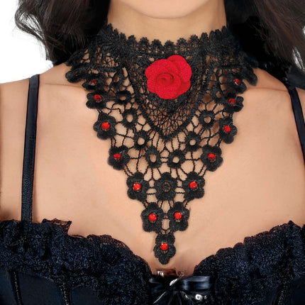 Schwarz Rot Halskette Rose