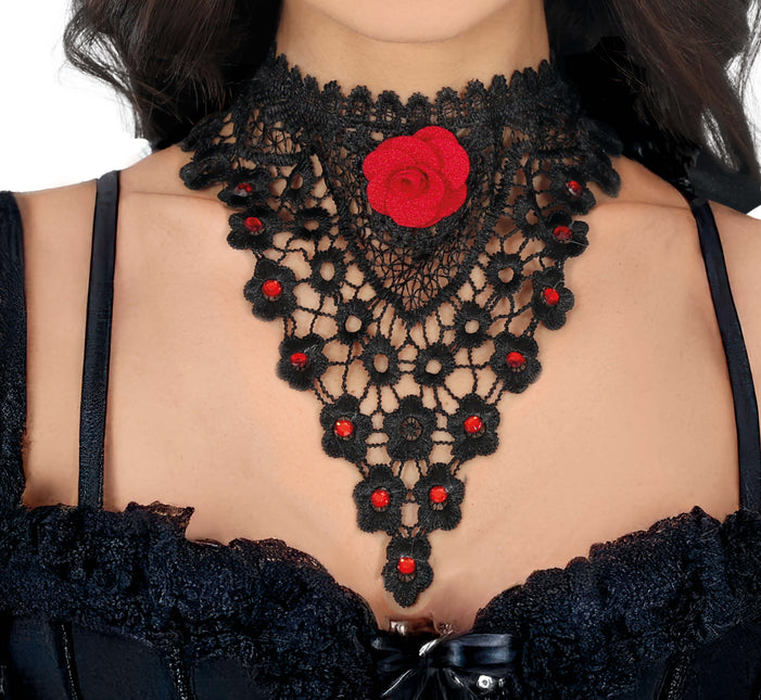 Schwarz Rot Halskette Rose