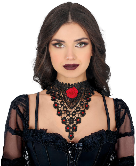 Schwarz Rot Halskette Rose