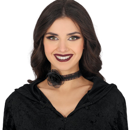 Schwarze Halskette Rose