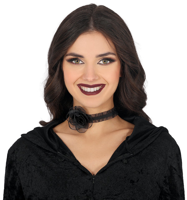 Schwarze Halskette Rose